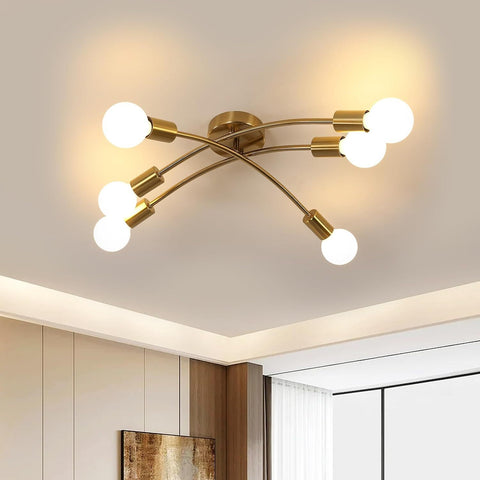 Lampadario industriale, lampadario da soffitto in ferro vintage a 6 luci, lampadario Sputnik moderno in oro E27 per soggiorno, camera da letto (senza lampadina)