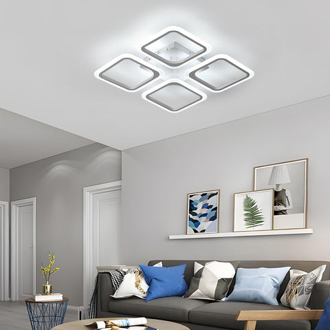 Plafoniera a LED, quadrata bianca*4 teste, acrilico, luce bianca fredda 46W 6500K, per soggiorno camera da letto