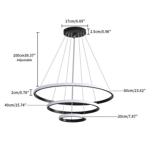 Lampadario dimmerabile 40W Lampada a sospensione moderna con anelli circolari dimmerabile 3000K-6000K per soggiorno camera da letto sala da pranzo ufficio nero