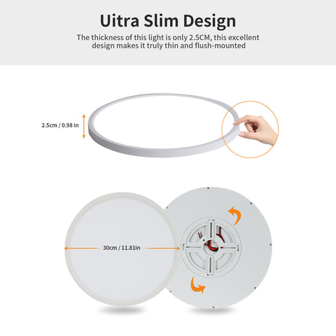 Plafoniera LED ultrasottile da 2 pezzi, rotonda bianca 40 cm, luce bianca fredda 36 W 6500 K, PVC