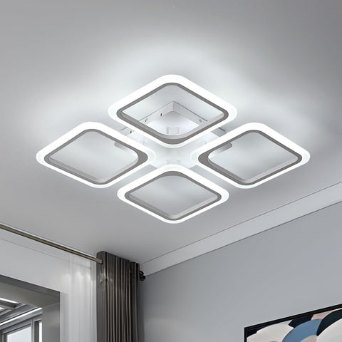 Plafoniera a LED, quadrata bianca*4 teste, acrilico, luce bianca fredda 46W 6500K, per soggiorno camera da letto