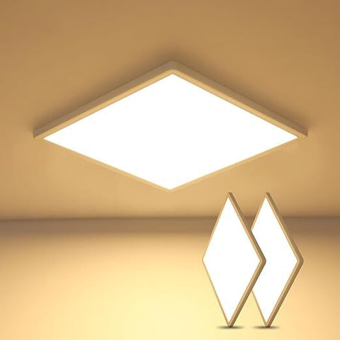 2PCS Plafonnier LED Carré Blanc, Ultra Plat, 24W 3000K Lumière Blanche Chaude