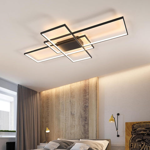 Moderna plafoniera a LED dimmerabile, dimmerabile 3000K-6000K, lampada da soffitto rettangolare per soggiorno, camera da letto, sala da pranzo, ufficio, nero