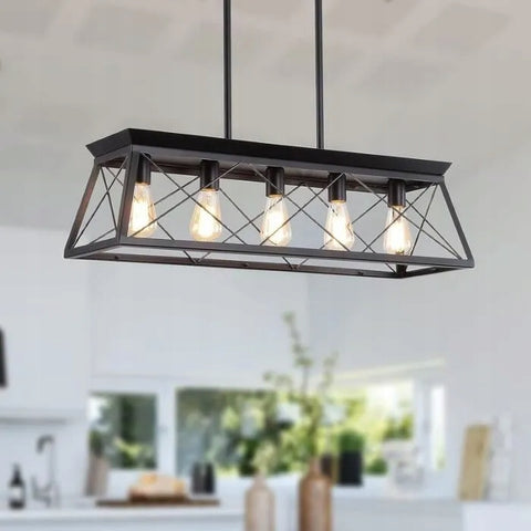 Lanterna rettangolare da fattoria a 5 rami, lampadari industriali retrò, luci per isola cucina e sala da pranzo, luci a soffitto, Su