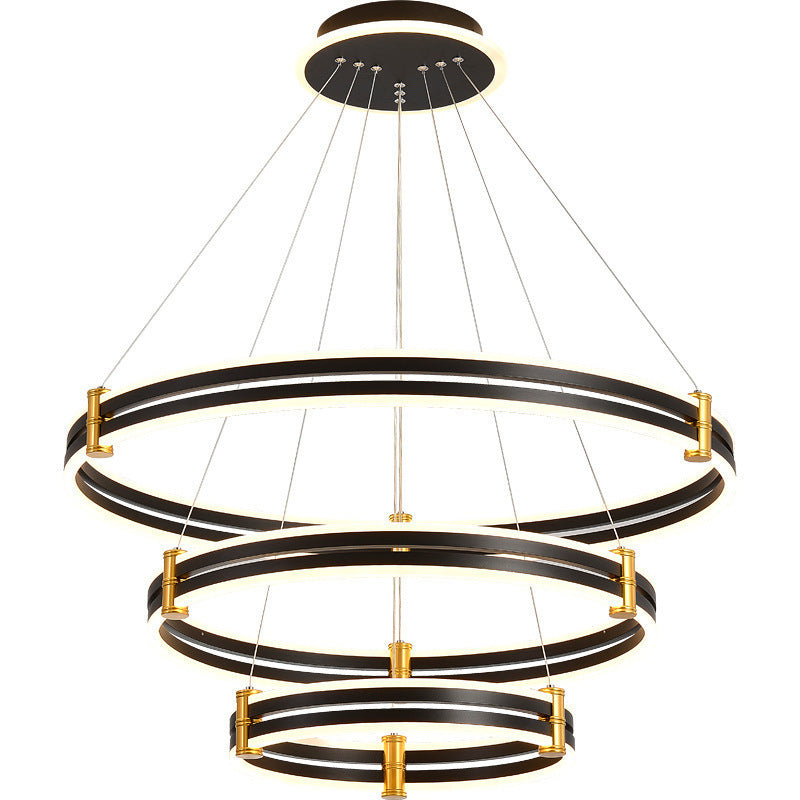 Suspension Noire avec 3 Ronds - Dimmable avec Télécommande - en Acrylique pour Chambre Salon Restaurant