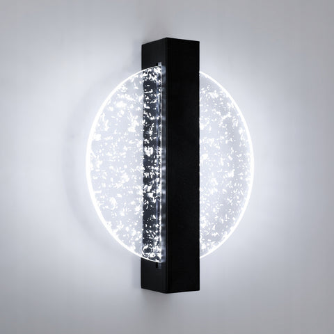 Applique moderna a LED con foglia argento, rotonda nera, acrilico, luce bianca fredda 6500K, per camera da letto e soggiorno