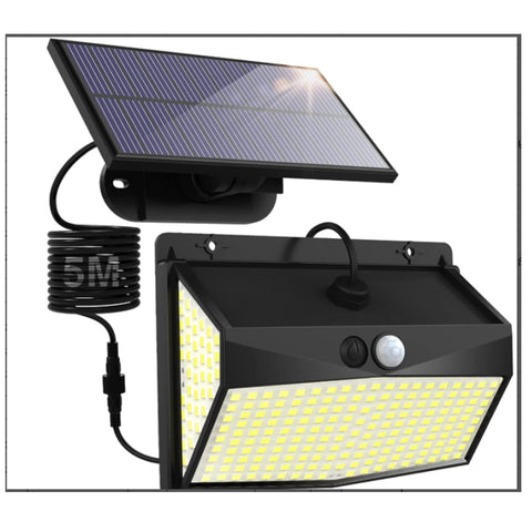 Lampada da parete per esterni a energia solare con sensori, nera, 15,5*11*5,3 cm, 318 LED, luce bianca, lunghezza cavo 5 metri, sensore di luce