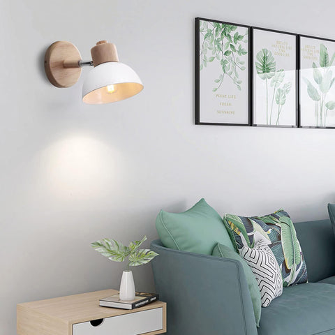 Applique in legno con base in legno naturale + paralume bianco 15*21,5*15 cm Attacco E27 Lampadina non inclusa