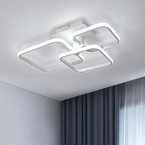 Plafoniera a LED, moderna lampada da soffitto in alluminio con 3 motivi quadrati, illuminazione da soffitto in acrilico bianco da 60 W, luce bianca fredda 6500 K, diametro 52 cm.