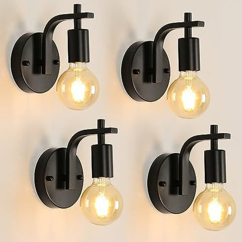 4 confezioni - Applique in metallo nero - Lampada a sospensione per interni con attacco E27 (senza lampadina) - per ingresso camera da letto