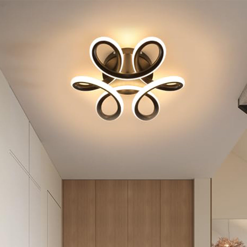 Plafonnier LED Moderne en Aluminium en Forme de Pétales LED Noir 22W, Lumière Chaude, Convient pour le Salon, la Chambre, la Cuisine, le Couloir