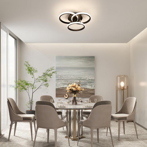 Plafoniera LED creativa, 3 tondi neri, luce bianca neutra 39W 4500K, alluminio, D40*H11,5CM