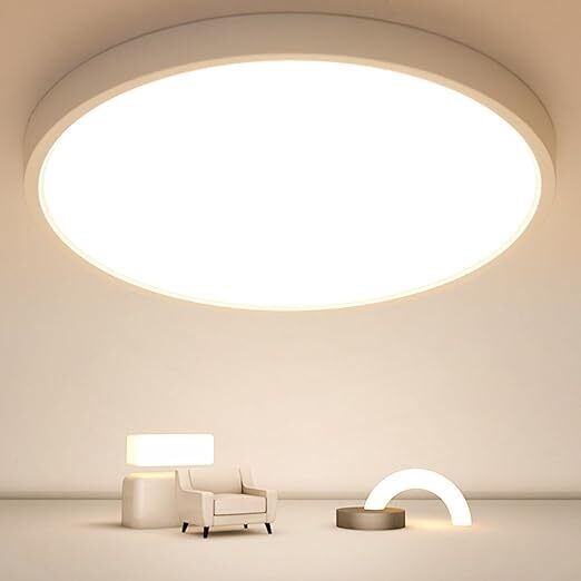 Plafonnier LED Blanc Rond, Ultra Plat, 24W Lumière Blanche Chaude 3000K, PVC, Etanche IP44 - Ø30 CM, pour Salle de Bain Chambre Balcon