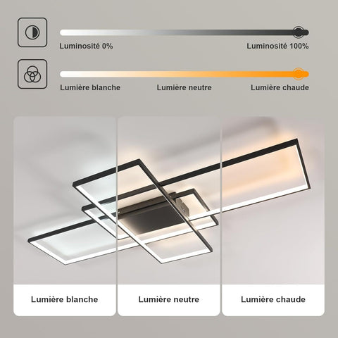 Moderna plafoniera a LED dimmerabile, dimmerabile 3000K-6000K, lampada da soffitto rettangolare per soggiorno, camera da letto, sala da pranzo, ufficio, nero