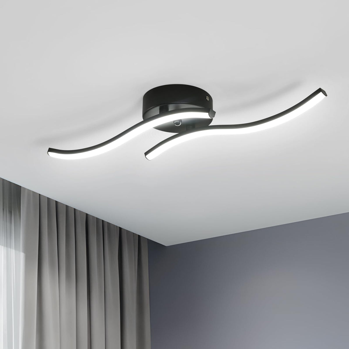 Plafonniers LED, 2 Parallèles Noires, 12W 6500K Lumière Blanche Froide, 60*12 CM, pour Chambre Salon