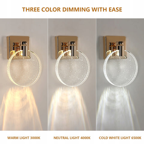 Applique moderna a LED, oro, acrilico, luce tricolore 3W, D16*H21CM