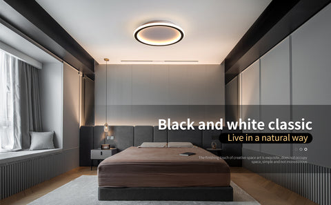 Plafoniera moderna a LED 24W Bianco caldo 3000K Lampada da soffitto rotonda per soggiorno Camera da letto Sala da pranzo Ufficio Nero 