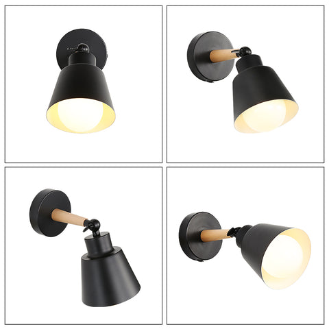 Lampade da parete per interni retrò, lampada da parete industriale vintage E27, faretti da parete in metallo e legno per camera da letto, balcone, corridoio, cucina, scale (nero)
