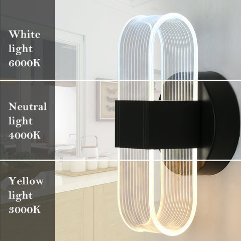 Lampada da parete a LED, lampada da parete moderna a LED dimmerabile, lampada da parete per interni in acrilico ovale nero da 10 W per il corridoio del comodino della camera da letto, 3000-6500K