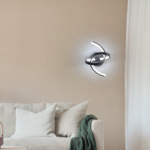Applique da parete per interni, lampade da parete a LED da 19 W dal design curvo, moderna lampada da parete in acrilico per camera da letto, soggiorno, hotel, scale, corridoio, colore nero, luce bianca fredda