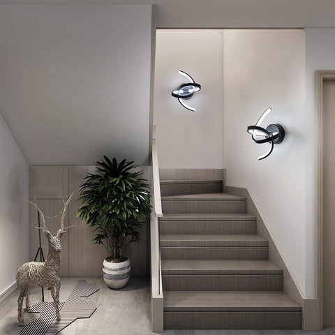 Applique da parete per interni, lampade da parete a LED da 19 W dal design curvo, moderna lampada da parete in acrilico per camera da letto, soggiorno, hotel, scale, corridoio, colore nero, luce bianca fredda