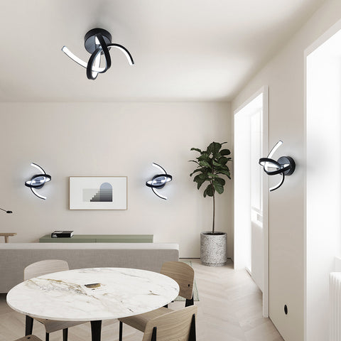 Applique da parete per interni, lampade da parete a LED da 19 W dal design curvo, moderna lampada da parete in acrilico per camera da letto, soggiorno, hotel, scale, corridoio, colore nero, luce bianca fredda