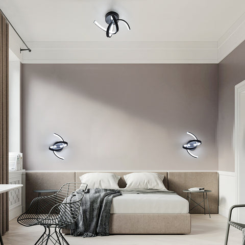 Applique da parete per interni, lampade da parete a LED da 19 W dal design curvo, moderna lampada da parete in acrilico per camera da letto, soggiorno, hotel, scale, corridoio, colore nero, luce bianca fredda