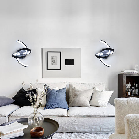 Applique da parete per interni, lampade da parete a LED da 19 W dal design curvo, moderna lampada da parete in acrilico per camera da letto, soggiorno, hotel, scale, corridoio, colore nero, luce bianca fredda