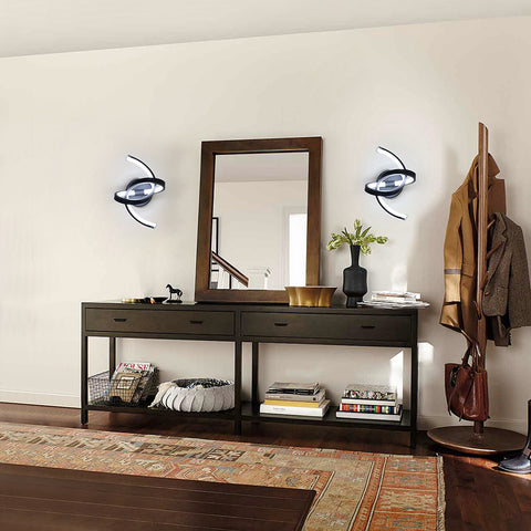 Applique da parete per interni, lampade da parete a LED da 19 W dal design curvo, moderna lampada da parete in acrilico per camera da letto, soggiorno, hotel, scale, corridoio, colore nero, luce bianca fredda