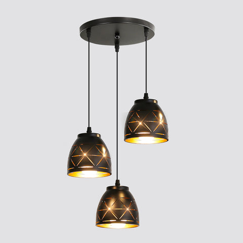 3 Lampade a sospensione retrò, Lampadario industriale intagliato cavo, Lampada da soffitto in metallo vintage E27, Illuminazione per soggiorno Cucina Corridoio Ristorante Loft Café Bar