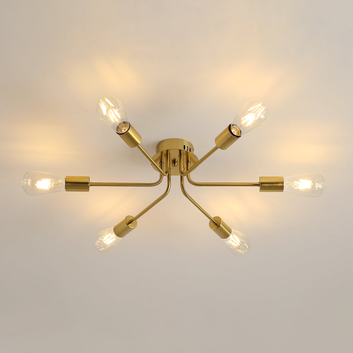 Moderna plafoniera a LED, lampadario vintage industriale E27, lampada a sospensione in metallo a 6 luci per soggiorno, camera da letto, sala da pranzo, balcone, cucina, ufficio (Oro)