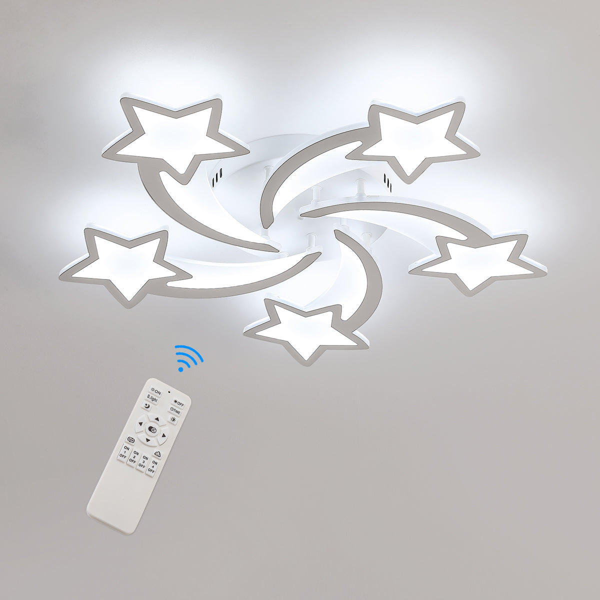 Plafoniera LED moderna dimmerabile, lampada da soffitto creativa a forma di stella a 5 teste da 60 W, plafoniera in metallo acrilico con telecomando, per camera da letto, soggiorno, sala da pranzo, cameretta dei bambini 