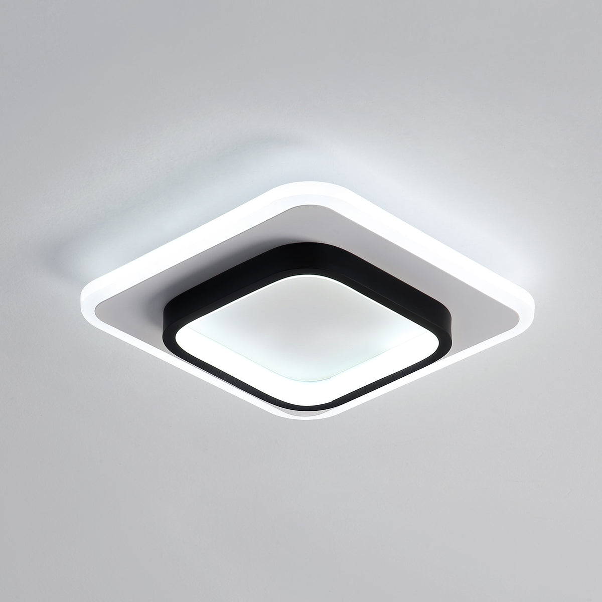 Plafoniera moderna a LED, lampada da soffitto quadrata in acrilico alla moda 24W, diametro 24 cm, illuminazione per scale balcone corridoio, bianco freddo 6000K nero 