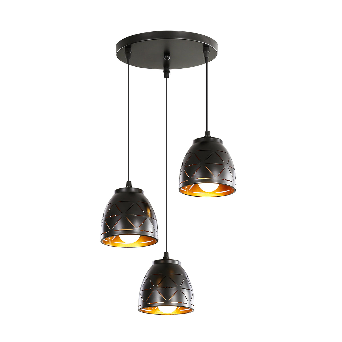 3 Lampade a sospensione retrò, Lampadario industriale intagliato cavo, Lampada da soffitto in metallo vintage E27, Illuminazione per soggiorno Cucina Corridoio Ristorante Loft Café Bar