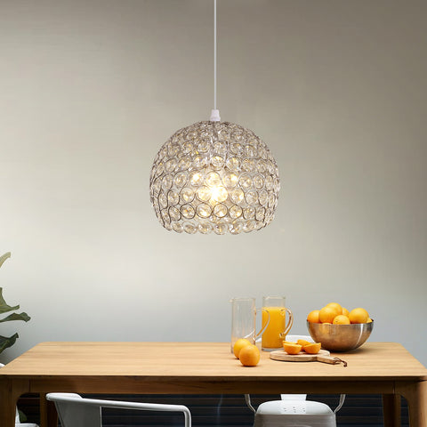 Lampadario moderno in cristallo Lampadario moderno Lampada a sospensione E27 Lampada a sospensione cromata con cavo regolabile da 120 cm Adatto per cucina, camera da letto, ufficio, soggiorno (lampadina non inclusa)