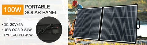 Pannello solare da 100 W per centrale elettrica, ricarica solare portatile Ricarica rapida USB A QC3.0 PD 45 W Porte USB-C CC IP65 IP65 per generatore/alimentazione solare, laptop, iPad
