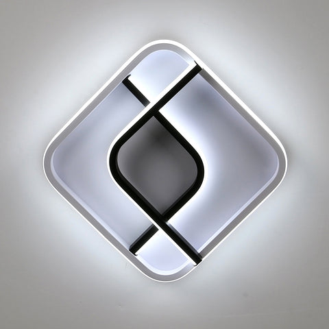 Plafoniera moderna quadrata, plafoniera a led con geometria in bianco e nero da 24 cm, plafoniera a led in acrilico a luce bianca fredda 23W 6000K, per balcone corridoio camera da letto soggiorno