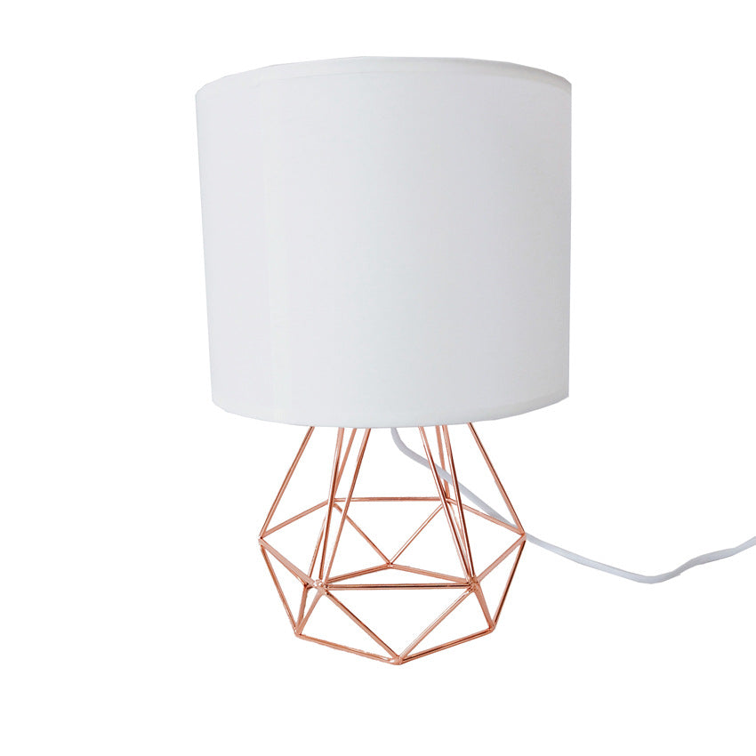 Lampada da tavolo moderna con paralume per camera da letto, lampada a gabbia da soggiorno con finitura cromata e paralume bianco (oro rosa) Lampadine non incluse