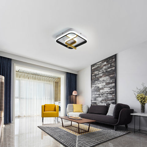 Plafoniera moderna a LED 23W Plafoniera quadrata 6000K (luce bianca fredda), lampada da soffitto in acrilico adatta per bagno, cucina, soggiorno, camera da letto (oro nero)