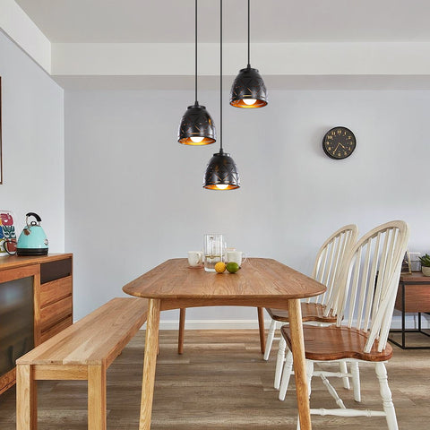 3 Lampade a sospensione retrò, Lampadario industriale intagliato cavo, Lampada da soffitto in metallo vintage E27, Illuminazione per soggiorno Cucina Corridoio Ristorante Loft Café Bar