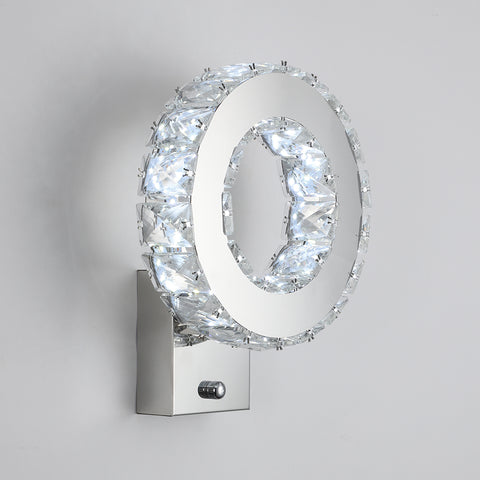 Applique da parete a LED per interni, lampada da parete in cristallo, luce bianca fredda 9W 6000K, design moderno, lampada da parete decorativa per soggiorno, camera da letto, corridoio, bagno, 24x20x10CM