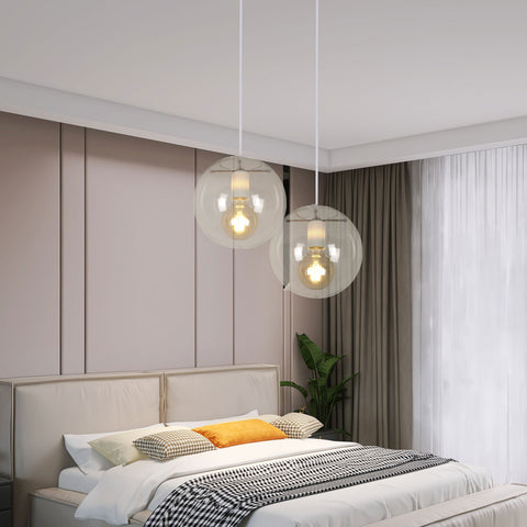 Goeco E27 Lampadario a sospensione a sfera in vetro Lampada a sospensione a goccia in vetro trasparente Portalampada nero, vetro, 20 cm