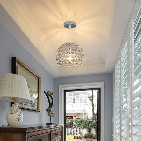 Lampadario moderno in cristallo Lampadario moderno Lampada a sospensione E27 Lampada a sospensione cromata con cavo regolabile da 120 cm Adatto per cucina, camera da letto, ufficio, soggiorno (lampadina non inclusa)