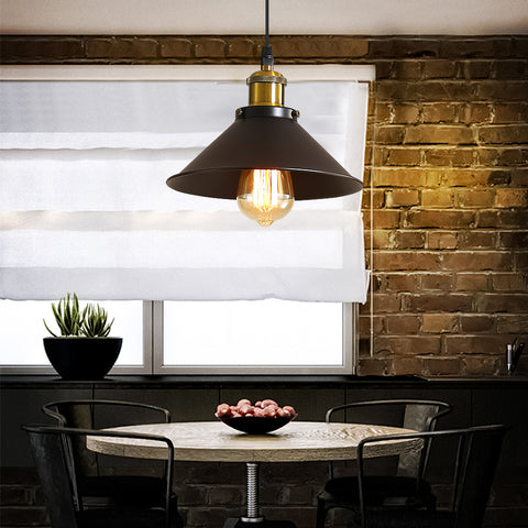 Lampada a sospensione industriale vintage, lampadario da soffitto in metallo nero Φ22cm, compatibile con lampadina E27, ideale per soggiorno, cucina, sala da pranzo, ristorante, bar