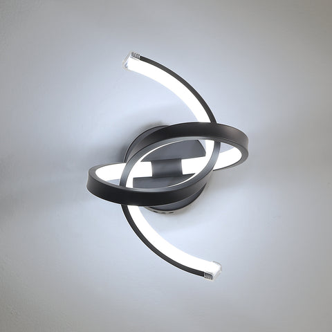 Applique da parete per interni, lampade da parete a LED da 19 W dal design curvo, moderna lampada da parete in acrilico per camera da letto, soggiorno, hotel, scale, corridoio, colore nero, luce bianca fredda