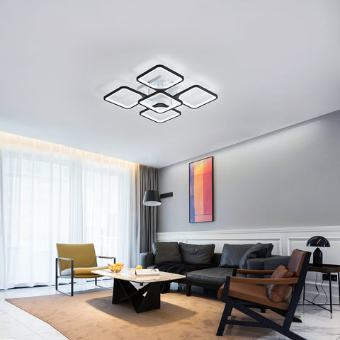 Plafoniera LED moderna, lampada da soffitto in acrilico a 4+1 luci, illuminazione da soffitto quadrata nera, 64 W 220 V, luce bianca fredda 6500 K, per soggiorno, camera da letto, studio (non dimmerabile). 