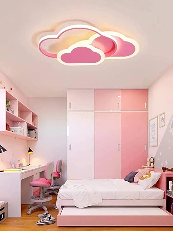 Plafoniera LED, Lampada da soffitto Creative Cloud, 32W 2700lm 42cm, con telecomando dimmerabile 3000-6500K, Plafoniera moderna rosa Lampada da parete per soggiorno, corridoio e cameretta dei bambini