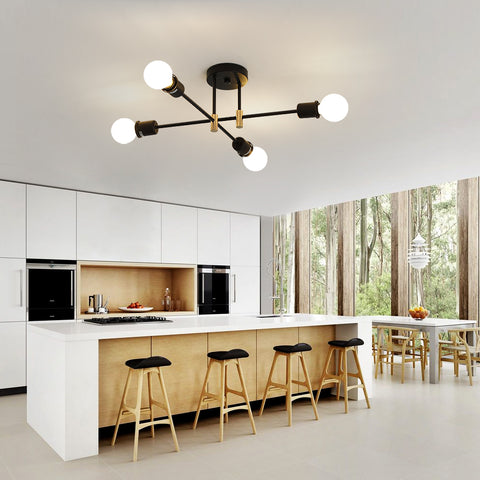 Lampadario moderno Sputnik, lampada a sospensione industriale a 4 luci, plafoniera con montaggio a semi-incasso E27 per sala da pranzo, soggiorno, cucina, ufficio, bar, ristorante (lampadina non inclusa)