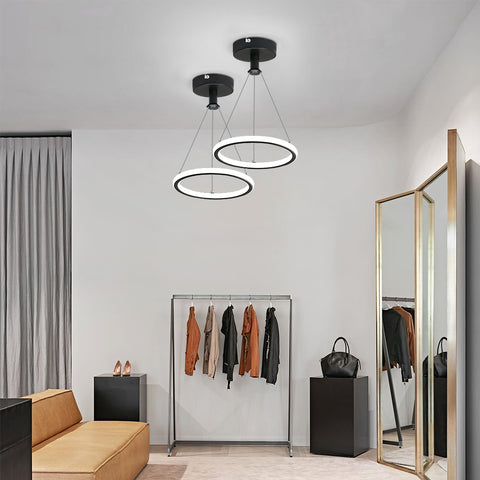 Lampadario moderno a LED ad anello 32W Lampadario moderno a sospensione a LED per tavolo da pranzo Lampadario a LED in acrilico, 220V, 22CM Lampadario a soffitto a LED per soggiorno, sala da pranzo, corridoio, caffetteria, bancone bar, nero 