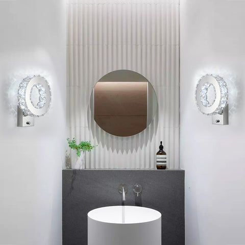 Applique da parete a LED per interni, lampada da parete in cristallo, luce bianca fredda 9W 6000K, design moderno, lampada da parete decorativa per soggiorno, camera da letto, corridoio, bagno, 24x20x10CM